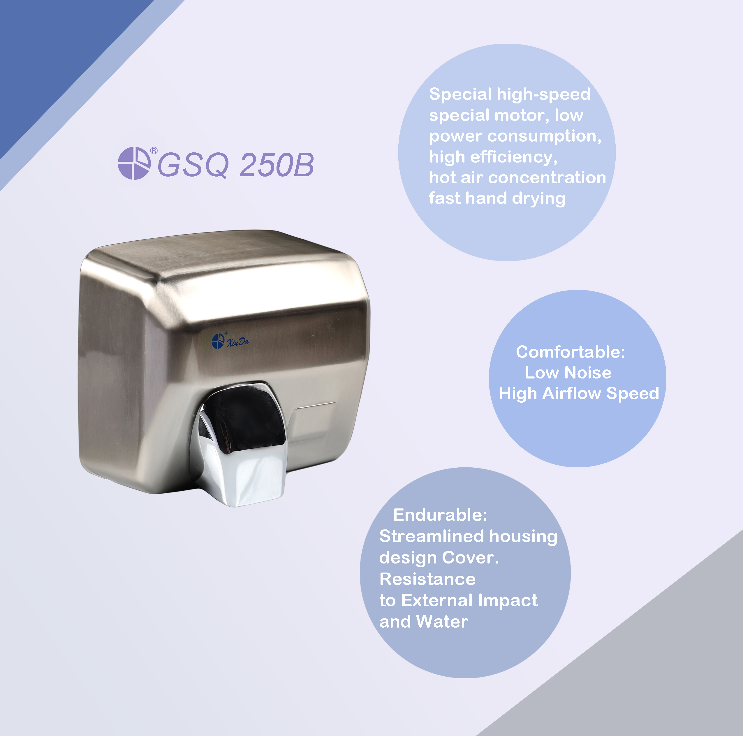 Der XinDa GSQ250B Hochwertige Kantinentoilette Geräuscharmer Automatischer Kommerzieller Sensor-Händetrockner Händetrockner